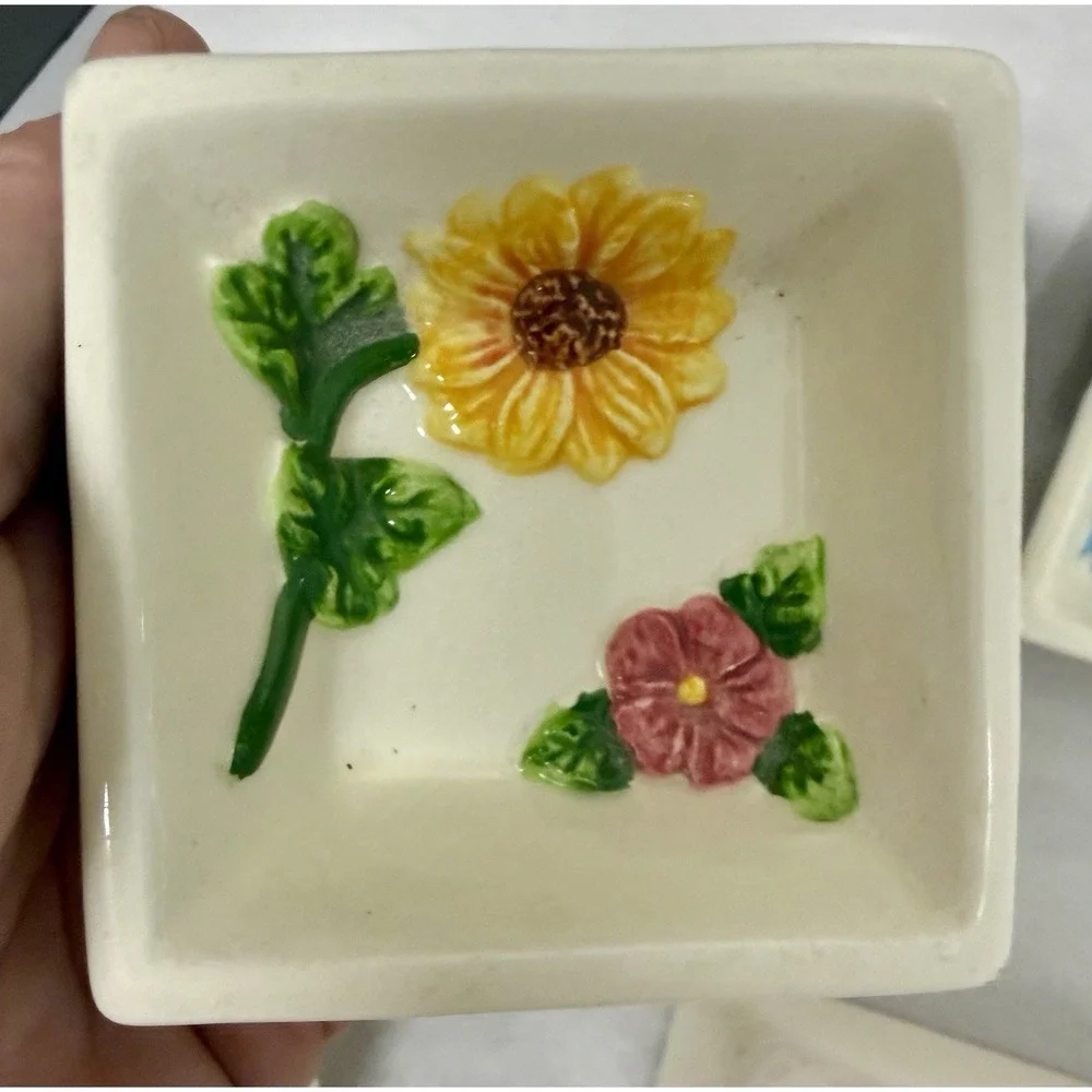 Rare VTG  1999 Debco Floral Ceramic 5 Bowl Serving Tray Platter Set Unused